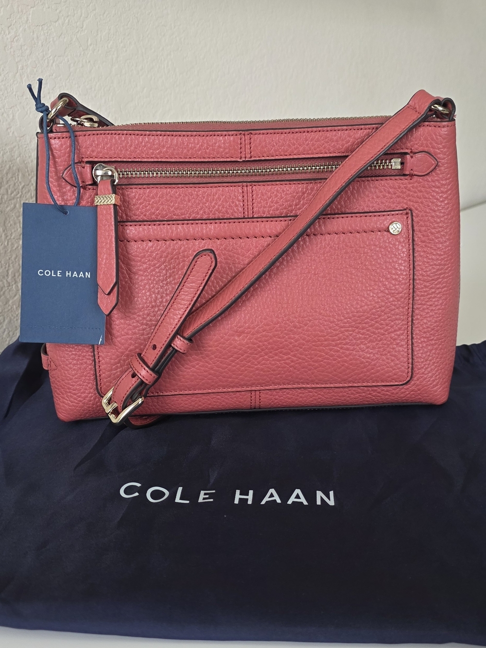 Cole Haan Ilianna Crossbody Bag Mineral Red Pebbled Leather NWT